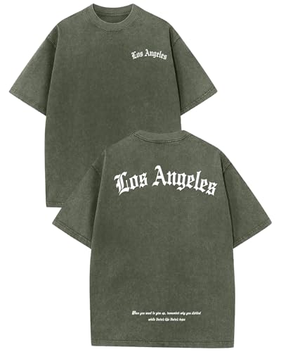 AIYINO Los Angeles Tee – Acid Wash Graphic Short Sleeve Casual Shirt