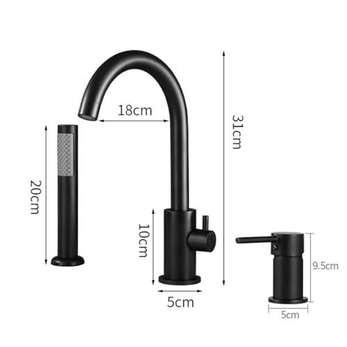 Batteur de bain 3 trous noir pour douche moderne en angle