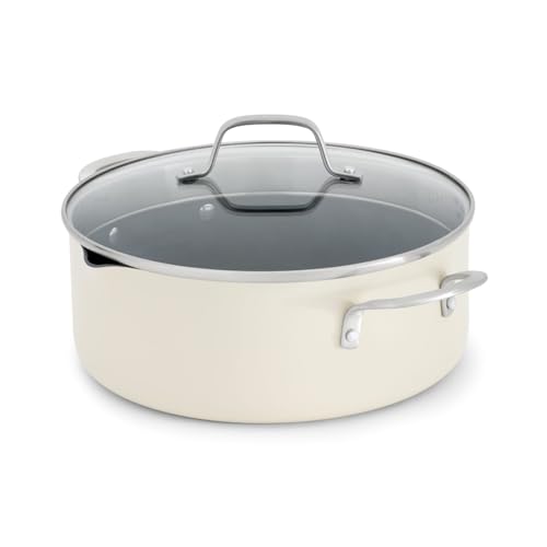 Calphalon Ceramic Nonstick 5 Quart Dutch Oven with Lid Easy Cleanup Ceramic Pot for Soups Stews Braises PFAS-Free Cookware Dishwasher Safe Flour
