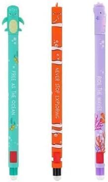 Generisch Lot de 3 stylos gel effaçables | Stylo gel pour écrire et dessiner avec motifs d'animaux marins (tortue, hippocampe, poisson clown) | Idéal pour l'école, le bureau et les loisirs créatifs