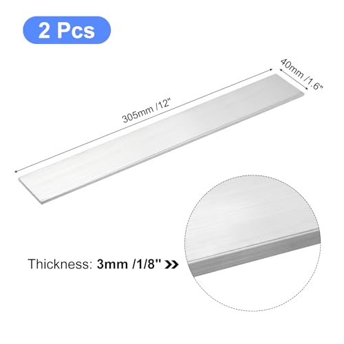 Image of uxcell Square Aluminum Flat Bar, 2Pcs 1 /8 inch Thick 1.6 inch Width 12 inch Length Square Aluminum Bar 6061 Aluminum Flat Plate, 3 x 40 x 305mm T6511 Solid New Mill Stock for Industrial Building