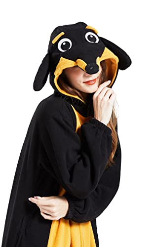 ULEEMARK Onesie Tier Damen Sleepwear Erwachsene Hoodie Tier Pyjamas Dackel-L(168-177CM)