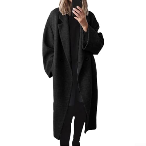 Trench pour femme en polyester, manteau long tendance pour le quotidien, pour l'hiver, disponible en différentes couleurs (L noir)
