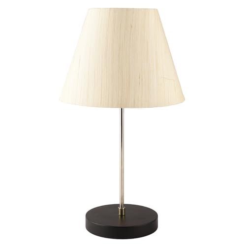 Image of Silver Table Lamp with Handmade Cotton Fabric Conical Cream Texture Shade, Table /Restaurant /Bedroom, On /Off Switch Long Wire