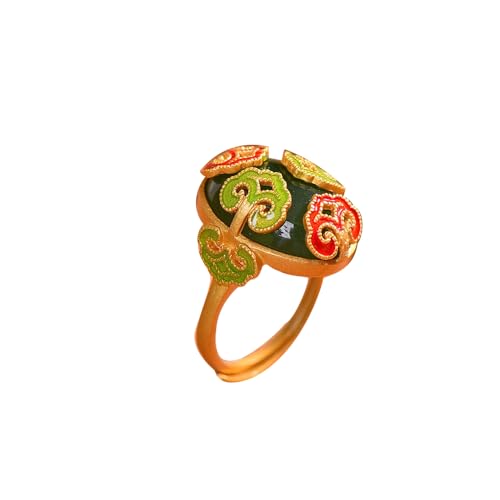 Bague jaspe Hotan et émail en argent S925 plaqué or pour femme