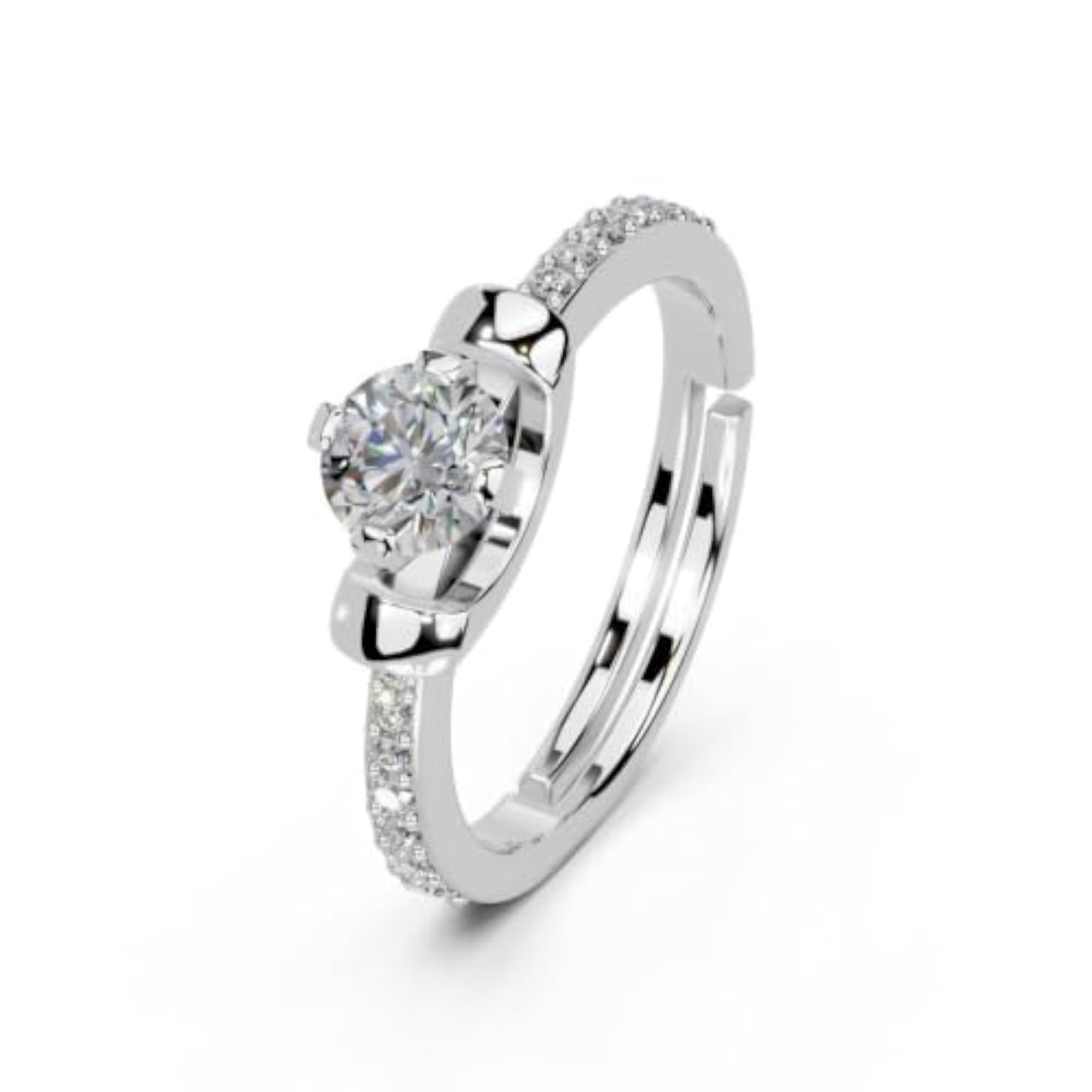 Women's 925 Silver Heart Promise Adjustable Ring, Minimal Design