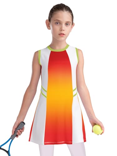 YEAHDOR Kids Girls Tennis Dress Golf Athletic Outfit Gradient Color Sleeveless Workout Sport Dress