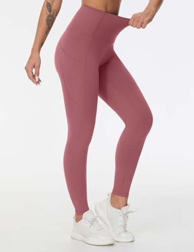 Image of THE GYM PEOPLE Thick High Waist Yoga Pants with Pockets, Tummy Control Workout Running Yoga Leggings for Women