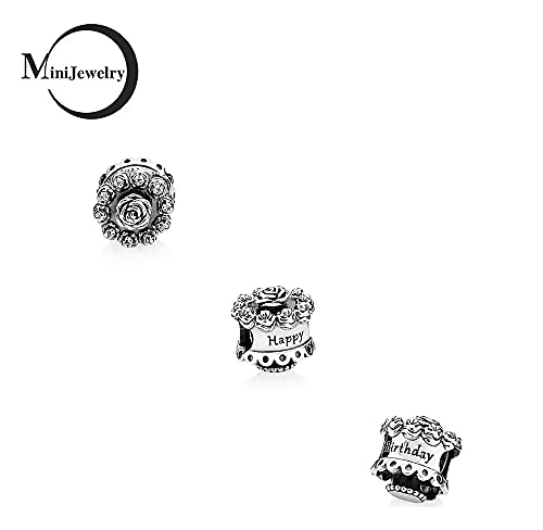 Birthday Cake Charm Compatible with Pandora Charms Bracelets Happy Bday Cake Celebration Rose Flowers Sterling Silver2