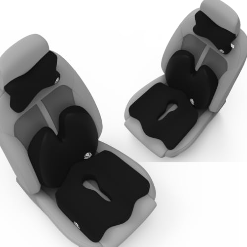 Image of MRRON Memory Foam Posture Corrector Car Seat Cushions Combo | Orthopedic Backrest, Coccyx Cushion & Neckrest | Ergonomic Lumbar Comfort Seat Cushion | Reduces Sciatica, Back Pain. (Black, Backpro)