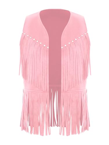 Kids Boys Girls Western Fringe Vest Faux Suede Waistcoat Cowboy Cowgirl Dance Wear