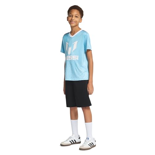 Image of Messi Boys' Lifestyle Short Sleeve Top, Loose-fit V-Neck Shirt with Logo