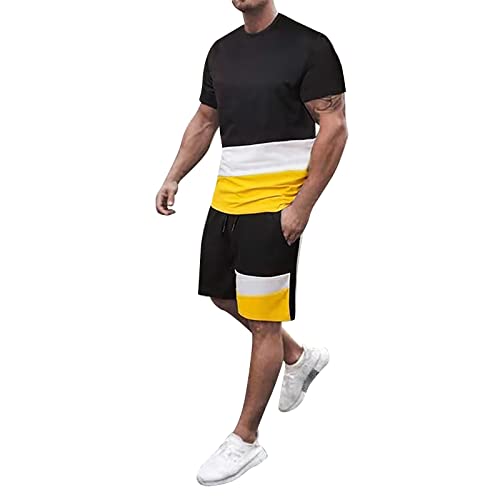 Generisch 2025 - Pantalones cortos de manga corta para hombre Quick DryS 3D para playa tropical hawaianSS pantalones cortos traje deportivo chaleco textil, dorado, 4XL