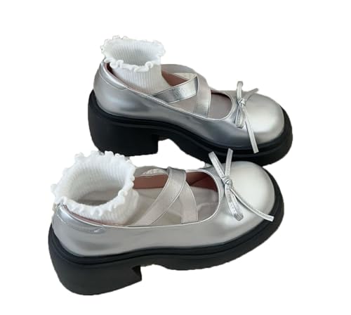 La Mujer Lolita Shoes Mary Jane Encaje Suela Zapatos Lindos Kawaii Cosplay Botas en Forma de cuña cruzan Cordones Estilo Dulce talón