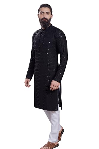 Image of DIVISIVE Men's Sequince Embroidered Cotton Blend Only Slim Fit Kurta