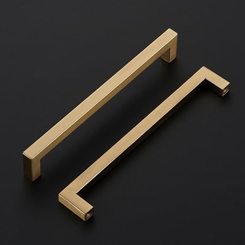 Image of Ravinte 10 Pack Champagne Bronze Cabinet Handles 8 Inch Hole Center Stainless Steel Kitchen Square Cabinet Pulls for Dresser Drawer Cupboard Handles with Screwdriver