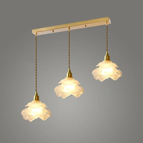 Lampe Suspendue en Verre de Lait Lustre Longue Grappe de Fleurs