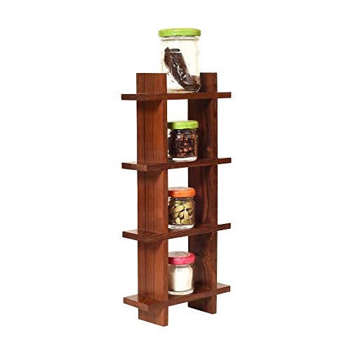 Image of AAKRITI ART CREATIONS Ladder Wall Decor with 4 Spice Jars | Wooden Wall Hanging Shelf with Storage Jars | Matte Finish Decorative & Functional Wall Art for Kitchen, Living Room & Gifting