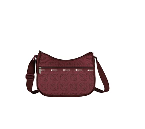 LeSportsac Le Logo De Luxe Claret Classic Hobo Crossbody Bag + Cosmetic Bag, Style 7520/Color E471, LS Monogram Logos, Modern Tonal Cranberry/Pomegranate Red Jewel-Tone Logo Chic Status Bag