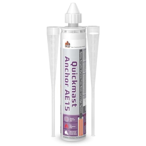 DCP Quickmast AE15 Concrete Epoxy for Rebar and Rods – High-Strength Anchoring System, Two-Part Acrylate Epoxy with Cartridge and Nozzles, 10.1 fl oz – 1 Pack