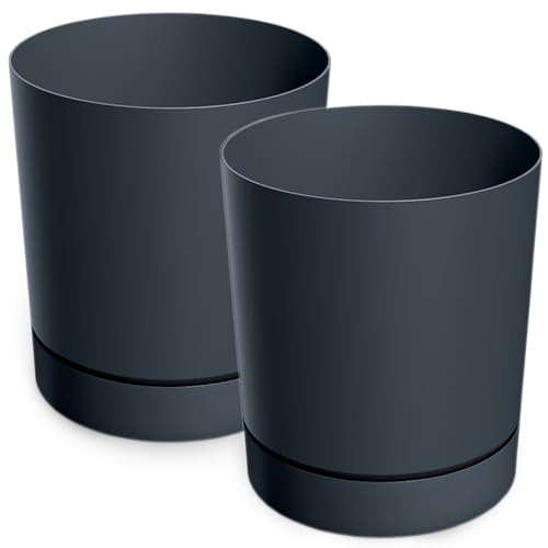 PECZEKO Blumentopf matt, Pflanzkübel aus Übertopf Kunststoff Dekorativer Topf für, groß und klein Pflanzen, 2er-Set blumenkübel, blumenkübel kräutertopf (2 Pack) Anthrazit, ø 18 cm