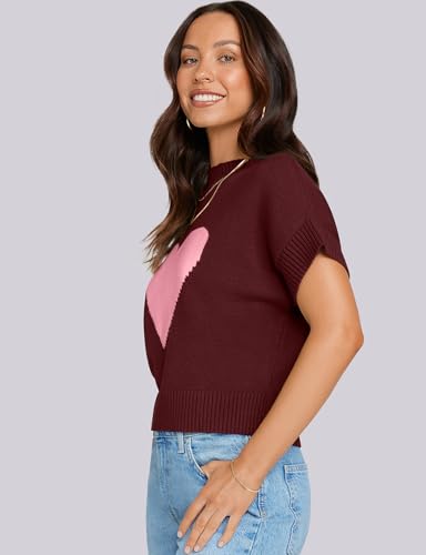 Image of TARSE Womens Cropped Sweater Vest Casual Mock Neck Loose Fit Knit Sweater Pullover Top Trendy Cute Heart Cap Sleeve Tops