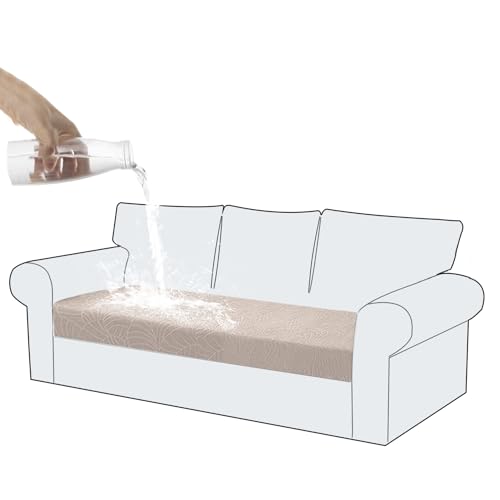 KELUINA 100% Waterproof Couch Cushion Covers, Stretch Leaf Jacquard Sofa Seat Cushion Slipcovers Washable Furniture Protector for Armchair Loveseat Sofa Chaise (Khaki,3+Chaise Cover)