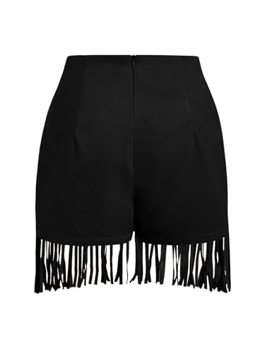 SweatyRocks Women's Fringe High Waist Skort Zipper Back Faux Suede Skirt Shorts2