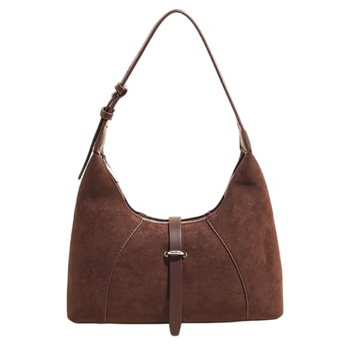 Sac à bandoulière en daim marron avec fermeture éclair et sangle réglable pour femme