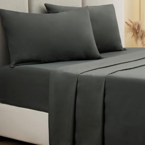 RUIKASI Juego de Sabanas 150x190 - Sabanas Cama 150 de 4 Piezas, con Sabana Bajera Ajustable 150x190/200, Sabana Encimera 240x275 y 2 Fundas Almohadas 50x75cm, Suave, Gris Oscuro