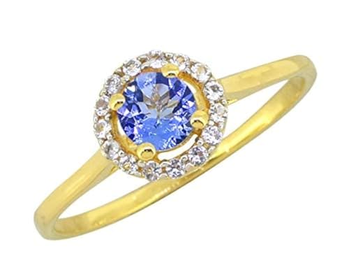 YoTreasure Tanzanite Solid 925 Sterling Silver Gold Plated Cluster Ring Jewelry
