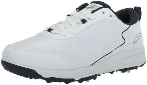 Skechers Men’s Torque Sport Fairway Relaxed Fit Spiked Golf Shoe Sneaker, White/Navy, 9 Wide