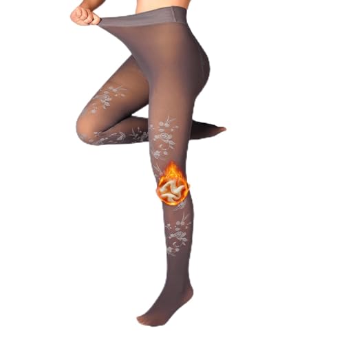 Women Fleece Lined Tights,Fishnets Patterned Fake Translucent Warm High Waisted Pantyhose Sheer thick Winter Tights