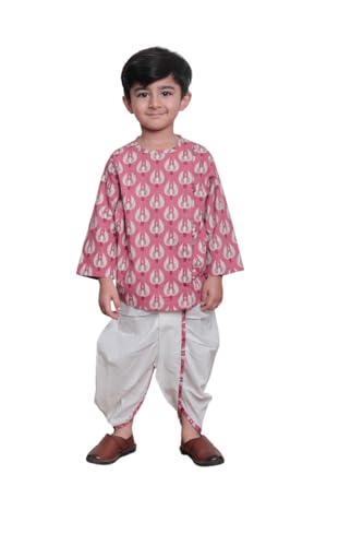 Image of POLKA TOTS Premium Cotton Dhoti Kurta Set for Kids Boys - Traditional Angrakha Style Ethnic Wear for Baby Boys | Breathable Soft Fabric Festive Outfit for Haldi, Weddings & Traditional Events