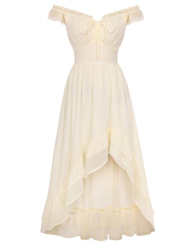 SCARLET DARKNESS Vestido renacentista para mujer, dobladillo con volantes, sin mangas, cuello en V, vestido cottagecore, albaricoque, XL