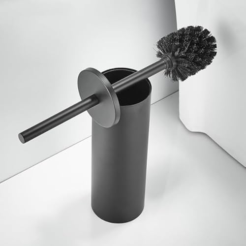 Image of Toilet Brush and Holder Set,Stainless Steel Round Toilet Bowl Brush Holder Wall Mounted,Toilet Brush with Lid Cleaning Toilet Brush Set for Bathroom,Matte Black