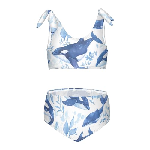 Killer Whale on Blue Girls' Two Piece Bikini Set Quick-Dry Bathing Suit Swimming Suits Adjustable Strap