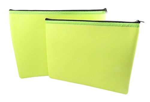 Zipper Pouch Bag School Travel Arts-n-Crafts Large and Medium Neon Green (Pack of 2)