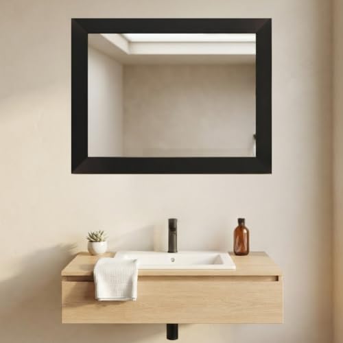 Image of Creative Arts n Frames Wall Decor Hand Crafted Wooden HD Wall Mirror Panel for Living Room Bedroom Lobby Modern Wall Decor Home Decor Items (Classic Black 14X22 inch Framed HD Mirror)
