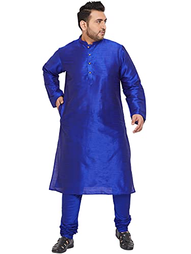 Image of VASTRAMAY Plus Size Men's Silk Blend Kurta Set-New Blue