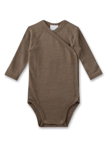 Sanetta Baby-Wickelbody langarm beige aus Merino-Wolle & Seide | Nachhaltiger und süßer Wickelbody für Mädchen & Jungen aus Wolle-Seide-Mix. Baby Wickelbody