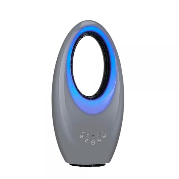 Bilake Ventilador Sin Aspas | 50W 3 Velocidades | Mando y Temporizador | Oscilante, Seguro y Silencioso (Gris | Con Luz Led)
