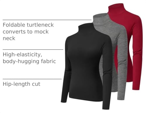 Image of HOPLYNN 3 Pack Women's Turtleneck Long Sleeve Slim Fit Shirts