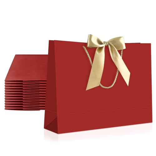 Image of JMANNI 12 Pcs Red Paper Gift Bags with Ribbon Handle