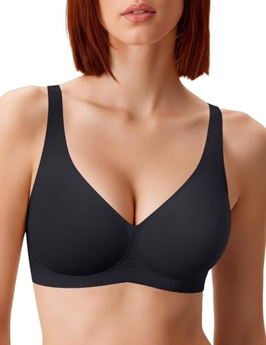 Vertvie 2026 Womens Wireless Jelly Bras Push Up Cup-Engineered Support Deep V Lift Bra Seamless No Underwire T-Shirt Bralette(Black,36C)
