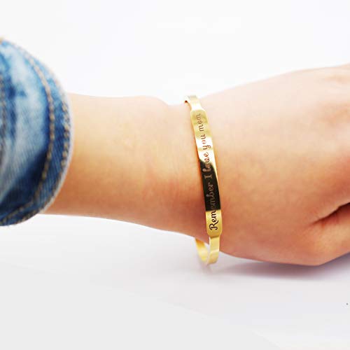 Image of Uloveido Charm Comfort Fit Stainless Steel Bangle Remember I Love You Mom Initial Cuff Bracelet Mother Day Mother's Gifts Y458
