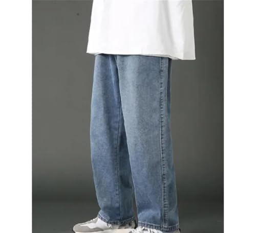 Men's Distressed Jeans, Classic Solid Color Loose Straight Wide-Leg Casual Denim Trousers4