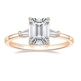 EAMTI 3CT 925 Sterling Silver Rose Gold Plated Plated Engagement Rings 3-Stone Emerald Cut Cubic Zirconia CZ Wedding Promise Rings for Her Wedding Bands for Women Size 7