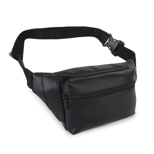 Image of Waist Bag for Man Woman - Anti Theft, Waterproof Zippers and Back Pocket - Large Travel Waist Pouch, Fanny Pack, Belt & Hip Bag for Men, Women for Hiking, Passport, Gym (Black) (Jet Black)
