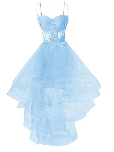 Sparkly Tulle Short Homecoming Dresses High Low Spaghetti Straps Prom Dress Off Shoulder DAMA Dresses for Quinceanera